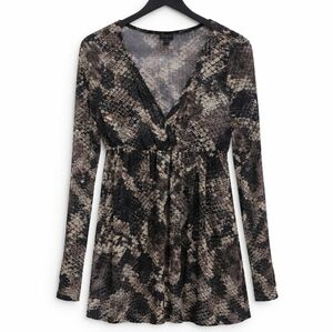 Torrid Black Brown Snakeskin Print Vneck Tunic Top Sz 00 (M/L)